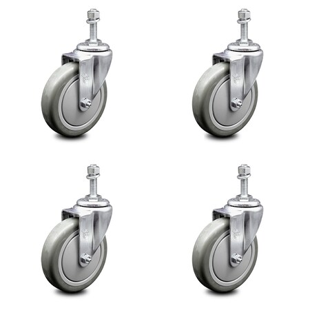 Service Caster 5 Inch Gray Polyurethane Wheel Swivel 3/8 Inch Threaded Stem Caster Set SCC SCC-TS20S514-PPUB-381615-4